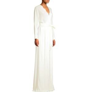 Escada Formal Crepe Wrap Walk Thru Jumpsuit Scalloped Edge Cream White Size 38/M